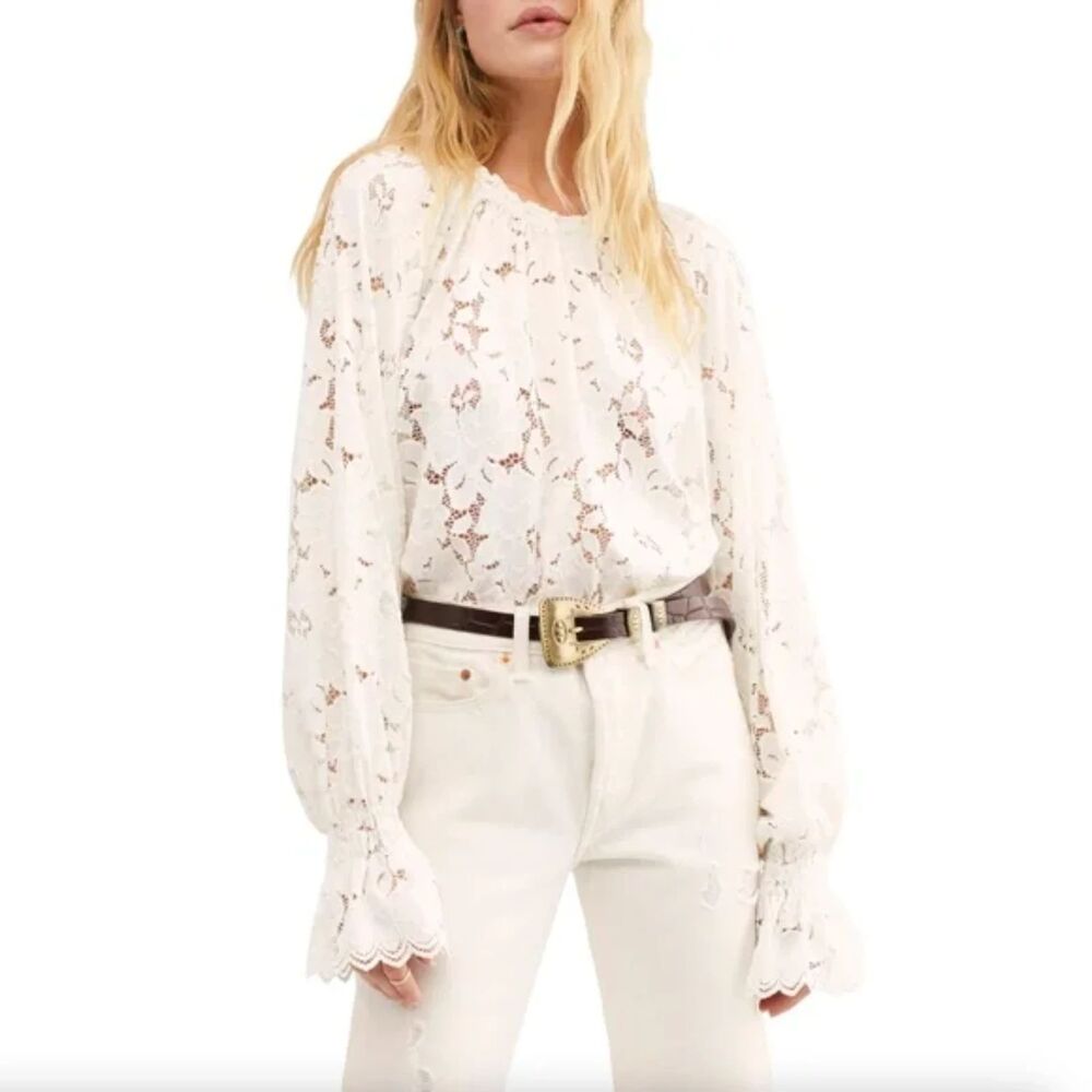 Free People Olivia Lace Top, Ivory, Size S